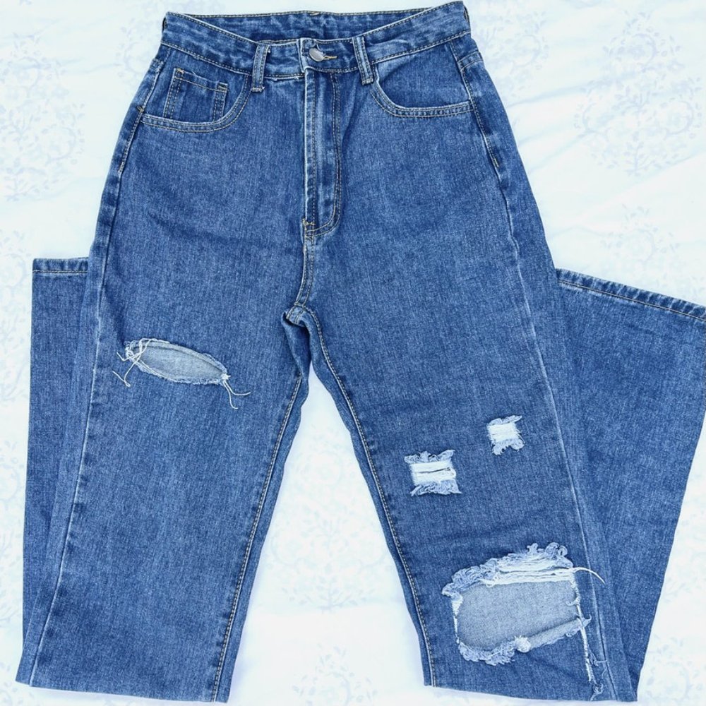 SHEIN High Rise Straight Boyfriend Ripped Jeans size XS 26 waist